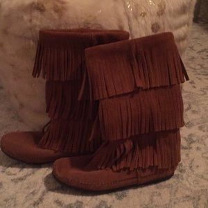 Brown fringe boots